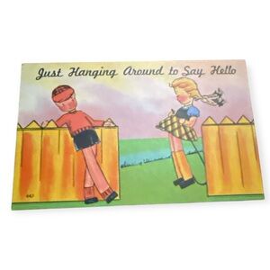 Vintage Art Print 1940’s Postcard “Just Hanging Around to Say Hello” Unused